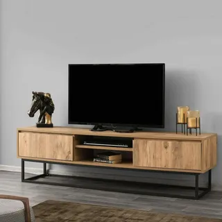 Dmora Themis TV-Lowboard 180x40x50 cm Schwarz/Eiche Holz/Metall