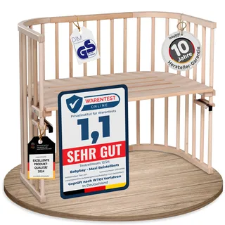 babybay Maxi extra großes Beistellbett aus massivem Buchenholz , Kinderbett Höhe stufenlos verstellbar , umweltfreundlich , mitwachsendes Babybett (natur unbehandelt)