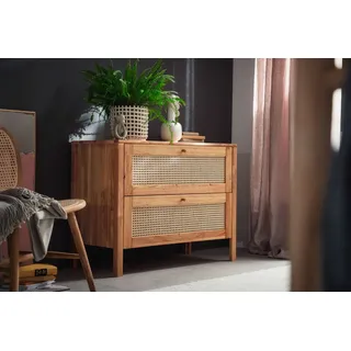 Home Affaire Schubkastenkommode HOME AFFAIRE "Hällevik, Kommode, Aufbewahrung, mit 2 geräumige Schubladen, Scandi", braun (eiche natur), B:100cm H:76cm T:46cm, FSC-zertifiziertes Massivholz, Sideboards, Schubladenfronten mit Wiener Geflecht, massive Eiche, Soft-Close