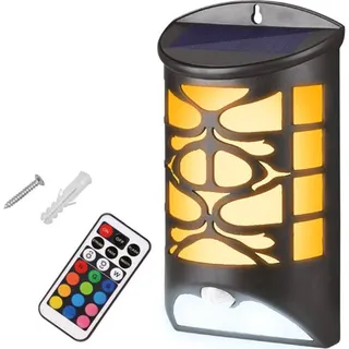 LED Solar Wandleuchte Solarlampe für Außen mit Bewegungsmelder Aussenleuchte Wandlampe 30X LED SMD + RGB + Akku 1800MAH + Fernbedienung IP65 - Schwarz