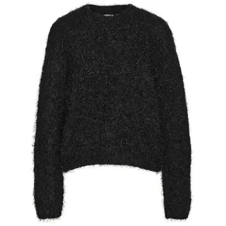 Noisy May Damen, Strickpullover relaxed fit Flauschiger Stoff Rundhals, Lange Ärmel, Farben:Schwarz-2, Größe:L