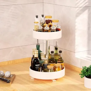 Drehteller Organizer Metall Gewürzregal Weiß 2-Ebene Verstellbar