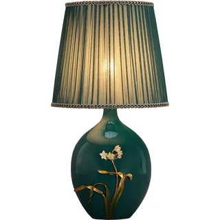 Fine Asianliving Chinesische Tischlampe Porzellan mit Lampenschirm E27 Orientalische Tischleuchte Keramik Nachttischlampen Schlafzimmer Wohnzimmer - Türkis