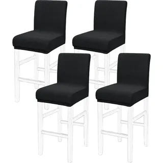 PiccoCasa Esszimmerstuhlhussen 4er-Set, Stretch & Abnehmbare Barhockerhussen für Kneipentheke – Höhe Seitenstuhlbezüge mit quadratischem Gitter, waschbare Stuhlhussen, Schwarz
