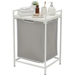 Relaxdays 10052572_49 Wäschekorb 65 l Rechteckig Eisen, MDF-Platten, Polyester Grau, Weiß