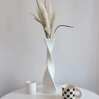 Cutfouwe Keramik Vase Weiß - Modern für Pampasgras, Handmade Boho Deko, 40Cm Hoch Schmal für Tischdeko/Hochzeit