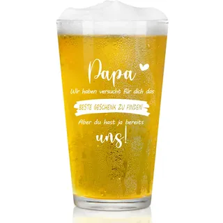Joymaking Vatertagsgeschenk, Personalisiert Bierglas mit Gravur - Papa wir haben versucht fur dich das beste geschenk, Bester Papa Geschenk zum Vatertag Geburtstag Weihnachten