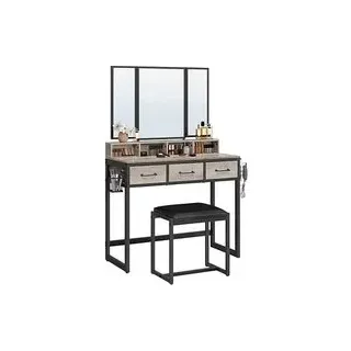 VASAGLE Schminktisch rechteckig Spanplatte beige 90,0 x 40,0 x 141,0 cm, 1 St.