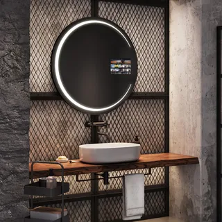 Artforma Runde Badspiegel SMART 100x100 cm - mit LED Beleuchtung - LED Farbe Kaltweiß 7000K - Individuell Nach Maß - Beleuchtet Wandspiegel Lichtspiegel Badezimmerspiegel SOKR156 - Transparent