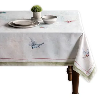 Maison d' Hermine Tischdecken, 100% Baumwolle, 140cm x 180cm dekorative, waschbare, quadratische Tischdecke, Oster-Tischdecke für Essen, Küche, Partys und Camping, Flying Birds – Frühling/Sommer