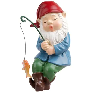 Tashce Gartenzwerg Angler für Außen, Lustige Gartenzwerge Teichdeko 10,8 cm | Wetterfeste Harzfigur, Handbemalt, Dekorative Figur für Garten, Hof, Rasen, Terrasse, Balkon, Miniteich, Geschenk für Angler