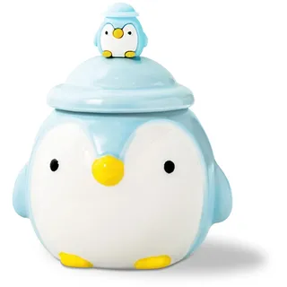 Pinguin Tasse, Lustige Tasse, Keramik Tasse mit Deckel und Löffel, 3D Tasse Kaffee, Pinguin Geschenk Cute Mug, Süße Tassen Geschenk für Geburtstag, Abschluss, Weihnachten, Halloween 400ML(Blau)