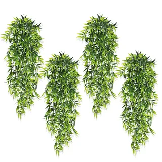 ROLLWAY 4 Stück Hängepflanzen Künstlich, Kunstpflanze Bambus Hängend, 80cm | Fake PflanzePlastik Grünpflanze Plastikpflanzen, Für Indoor Outdoor Wohnzimmer, Zimmer, Balkon,Hochzeit, Garten, Wand Deko