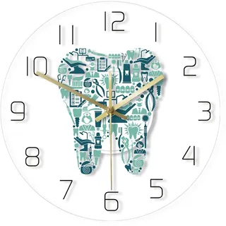 Tiamu Kreative Wanduhr Kinder aus Zahnförmige, 30 cm Digital Wanduhr Ohne Tickgeräusche, Modern Zahnarzt Wand Uhr, Groß Wand Uhr Wohnzimmer, leise Bewegung, Rund Küchenuhr Wand Dekoration