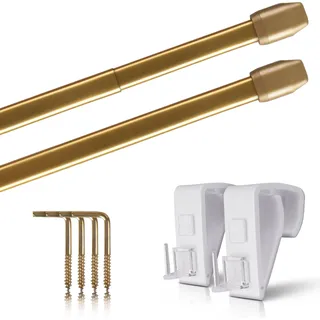 Vitragestangen gold - messing glänzend 60 - 90 cm + Klemmträger - Gold