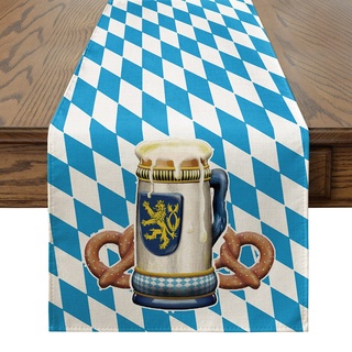 Artoid Mode Raute Oktoberfest Brezel Bayrisch Blau Tischläufer, Waschbar Modern Küche Esstisch Dekoration für drinnen und draußen Urlaub Party Wohnzimmer Dekor 40 x 140 cm