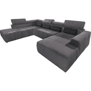 DOMO collection Wohnlandschaft »Brandon, belastbar bis 140kg/ Sitz, B/T: 359/228 cm, U-Form« mit Sitztiefenverstellung, Luxus-Microfaser, dunkelgrau, grau