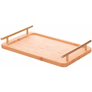 Rechteckiges Tablett aus Bambus, 33 x 20 cm, Griffe Gold, Natur