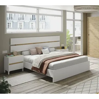 Dmora - Kopfteil Nesika, Kopfende, Bettkopfteil, Kopfbrett, 216x3 h47 cm, Weiß und Knoteneiche