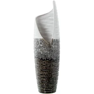 Bodenvase aus Keramik, Mosaik, Grau und Weiß, 11 x 11 x 49 cm