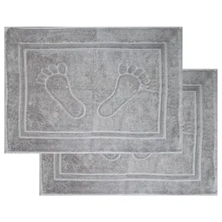 KH-Haushaltshandel 2er Pg. Badvorleger, Badematte Duschvorleger, ca, 50 x 70 cm, Füße, 750 Gr./m2, Frottier, Uni einfarbg, 100% Baumwolle, Frottee (hellgrau)