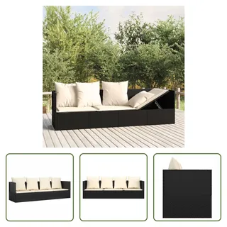 The Living Store Outdoor-Loungebett mit Kissen Schwarz Poly Rattan - Schwarz