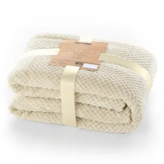 DecoKing Kuscheldecke 170x210 cm beige Decke Microfaser Wohndecke Tagesdecke Fleece weich sanft kuschelig skandinavischer Stil Cappuccino Henry