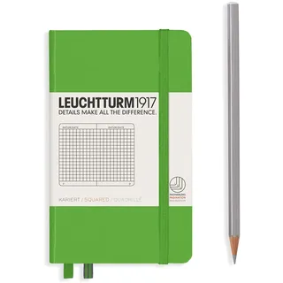 LEUCHTTURM1917 357485 Notizbuch Pocket (A6), Hardcover, 187 nummerierte Seiten, Fresh Green, kariert