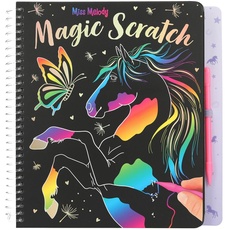 Depesche 12731 Miss Melody - Magic Scratch Book mit 20 Seiten fantastischen KratzMotiven, Büchlein mit buntem Farbverlauf und Kratzstift