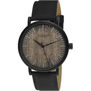 Holzwerk Germany Handgefertigte Flache Designer Unisex Herren Uhr Damen Öko Natur Holz Armband Analog Klassisch Quarz Braun Schwarz Leder-Armband