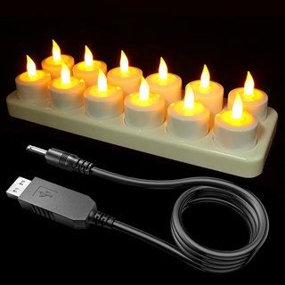 SoulBay Wiederaufladbare LED Kerzen, 12 Stück Elektrische LED Teelichter Kerzen Aufladbar mit Ladestation und USB-Kabel Warmes Gelb für Tisch Zimmer Halloween Weihnachten Deko (Keine Fernbedienung)