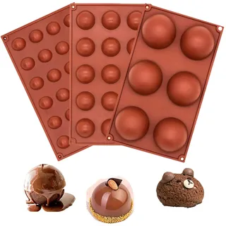 Schokolade basteln 3 Stück Silikonform Kugel, Silikonform Halbkugel Backform, Silikonform Kugel Schokolade, Mousse Form(6 Löcher Halbkreis Ø 6,7 cm 15Löcher Halbkreis Ø 4 cm 24Löcher Ø 3 cm)