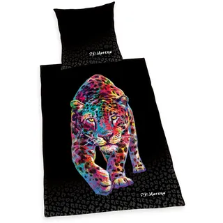 Herding P.D. Moreno Leopard Baumwolle/Satin Schwarz 135 x 200 cm + 80 x 80 cm