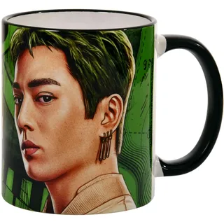 Elbenwald One Piece Tasse mit Zoro World's Greatest Swordsman Schriftzug Motiv - Kaffeebecher mit Griff - für Herren Damen Unisex 320 ml - Keramik - Grün