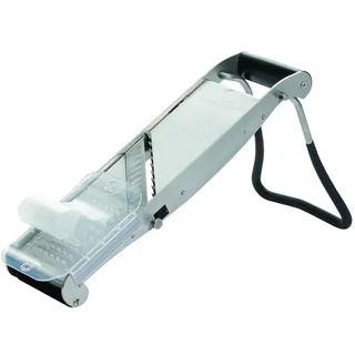 LOUIS TELLIER | Professioneller Edelstahl-Gemüsehobel Compact-PRO mit Ergonomischem Schieber und Standfuß | 2 Julienneeinsätze (4 & 10 mm) | Made in France