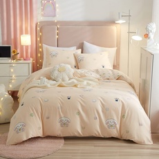 BHUSB Süßes Cinnamoroll bedrucktes Bettwäsche-Set für Queen-Size-Betten, weiche Baumwolle, ästhetische Bettwäsche, Bettbezug mit 2 Kissenbezügen, rosa, wendbare Bettwäsche-Sets für