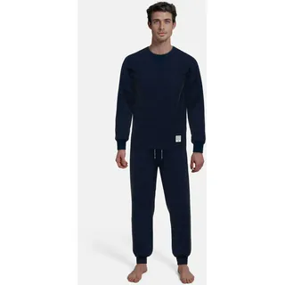 Schlafanzug TOM TAILOR "Rhodos", Herren, Gr. 48S, blau (blau, dunkel, uni), Obermaterial: 80% Baumwolle, 20% Polyester, clean, unifarben, bequem normal, Rundhals, breiter Bund, Homewear-Sets Schlafanzug, Langarm, lange Hose, Rundhalsausschnitt, basic, Baumwollmix