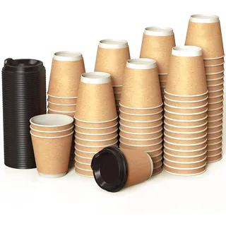 100 Doppelwand Kraft Pappbecher 240 ml Coffee to Go mit Deckel Zum Servieren von Kaffee, Tee, Heißen und Kalten Getränken