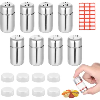8 Stück Mini Salzstreuer für Unterwegs, 15ml Edelstahl Salzstreuer Klein mit Deckel, Mini GewüRzstreuer Camping, Geeignet für Küchen, Restaurants, Camping und Grillabende im Freien (4S + 4 P-Loch)