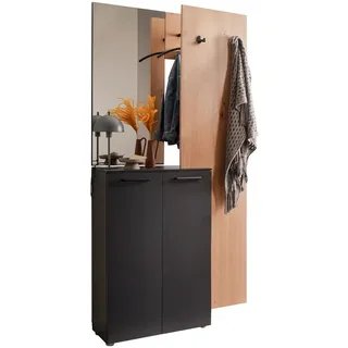 Moderano Garderobe , Anthrazit, Wildeiche , Holz, Holzwerkstoff , 3-teilig , Wildeiche , furniert , 98x190x29 cm , Handmade in Germany , erweiterbar, Typenauswahl, stehend, in verschiedenen Holzarten erhältlich , Garderobe, Garderoben-Sets & Garderoben-Serien, Garderoben-Sets