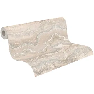 A.S. Création livingwalls Tapete 396596 mit Marmoroptik - hochwertige Design Tapete Marmor in Beige, Creme - Wandtapete mit Glanzeffekt in Silber - 10,05m x 0,53m