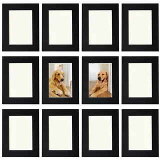 YIYINOE 12er 10x15 cm Bilderrahmen Set,Pappe Bilder Rahmen mit Schutz Kunststoffmembran,Wandmontage Fotogalerie Display für Collage,Fotos,Bilder,Fotorahmen Familie,Schwarz