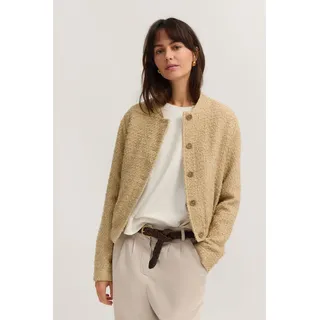 Kurzjacke BUGATTI "Hochwertig", Damen, Gr. 34, 50, beige, 56% Polyacryl, 30% Baumwolle, 10% Polyester, 2% Polyamid, 2% Viskose, unifarben, regular fit, Jacken Kurzjacke, Boucle in Blouson-Style