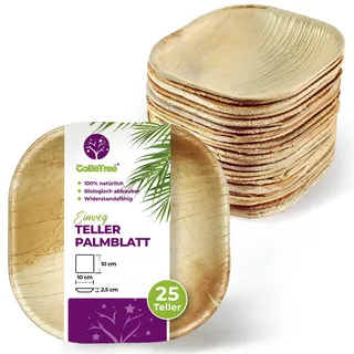 GoBeTree 25 Palmblatt Teller 10cm Einweg Quadratisch für Häppchen | Mini Teller im Handteller-Format für Tapas, Sushi, Desserts und Candy Bar, mit Naturmaserung ähnlich Bambus — kein Essteller