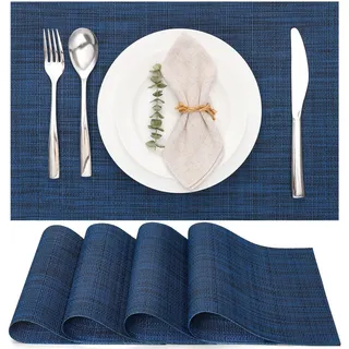 Myir JUN Tischsets Abwaschbar 4er Set, Gewebte Platzdeckchen rutschfest Abgrifffeste Hitzebeständig, Vinyl Platzsets Abwaschbar für küche Speisetisch Hotel, Platz-Matten30x43.5cm (Blau 2)