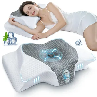 SAHEYER Nackenkissen Memory Foam Orthopädisches Kissen, Ergonomisches Kopfkissen Nackenstützkissen, Seitenschläferkissen Schlafqualität Verbessern, 60 x 35.5 x 10/13CM, Hellgrau
