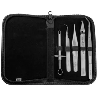 May 5-tlg. Edelstahl Zeckenentferner Set & Splitterpinzette - Universal-Pinzetten + Etui