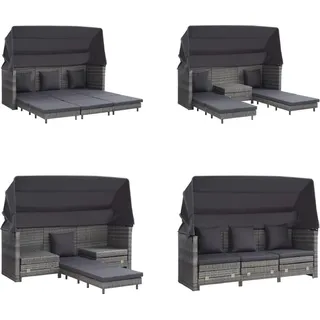 vidaXL Ausziehbares 3 Sitzer Schlafsofa mit Dach Poly Rattan Grau - Schlafsofa - Schlafsofas - Rattan-Schlafsofa - Rattan-Schlafsofas - Grau