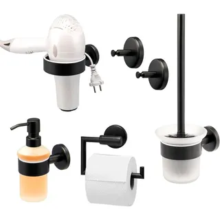 bremermann Badezimmer-Zubehör-Set Piazza Black 5tlg, Edelstahl, schwarz , Chromfarben , Metall , 14.5x35x11.5 cm , Badaccessoires