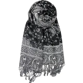 Achillea Pashmina-Schal mit Fransen, weich, seidig, wendbar, Paisleymuster, Schwarz Weiß